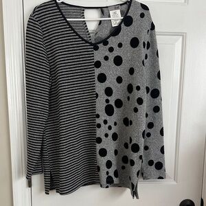 Zoe Gray and Black Striped Polka Dot Long Sleeve Top
